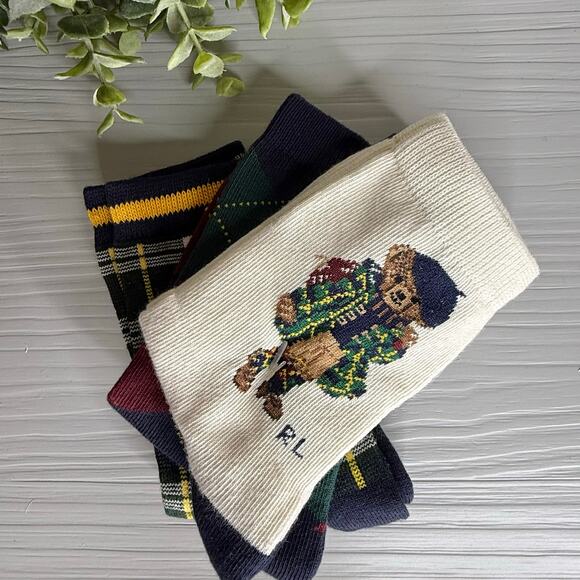 Polo Ralph Lauren Girl's Socks Polo Bear Set of 3 pairs 10-13 shoes / 4-6x socks - Picture 2 of 7